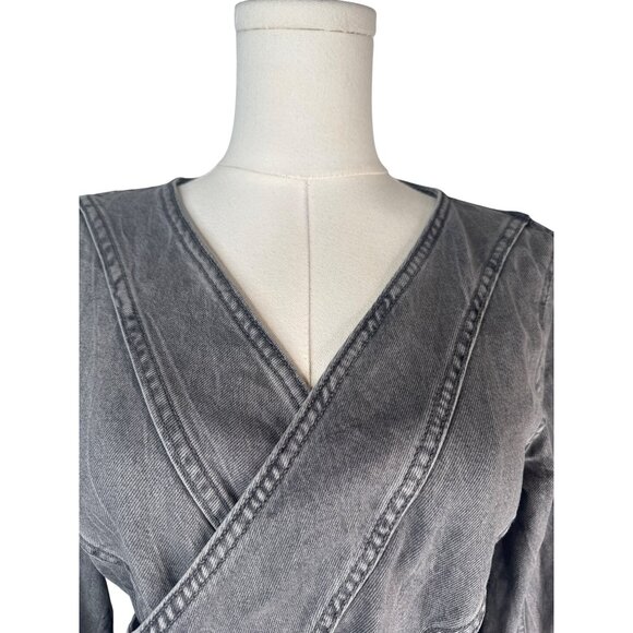 2/$30 ZARA Small Gray Wrap Style Denim Jacket - Picture 6 of 16
